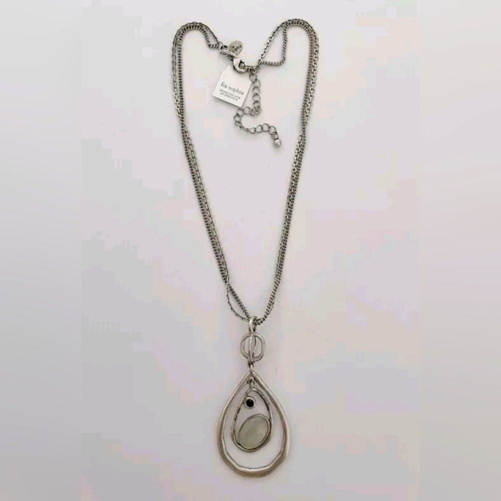 LIA SOPHIA SILVER TONE 2 STRAND RESIN 16"-19" NECKLACE NWT